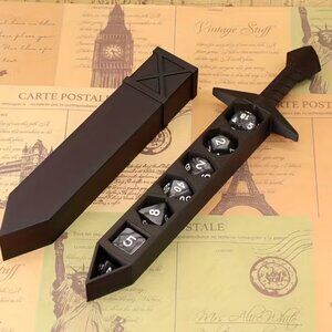 7 Dice w/Anime-Themed RPG Dice Sword Game System ABS Plastic Dice Storage Case